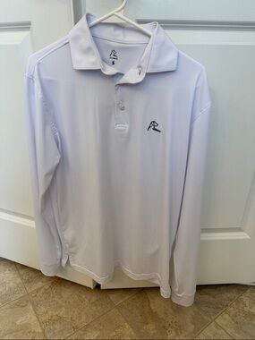 Rhoback Men's Long Sleeve Polo Shirt - White with Black Logo